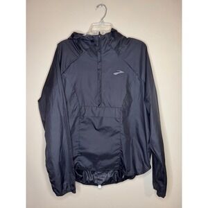 Brooks Canopy Jacket Mens XL Black Half Zip Hooded Packable Running Windbreaker